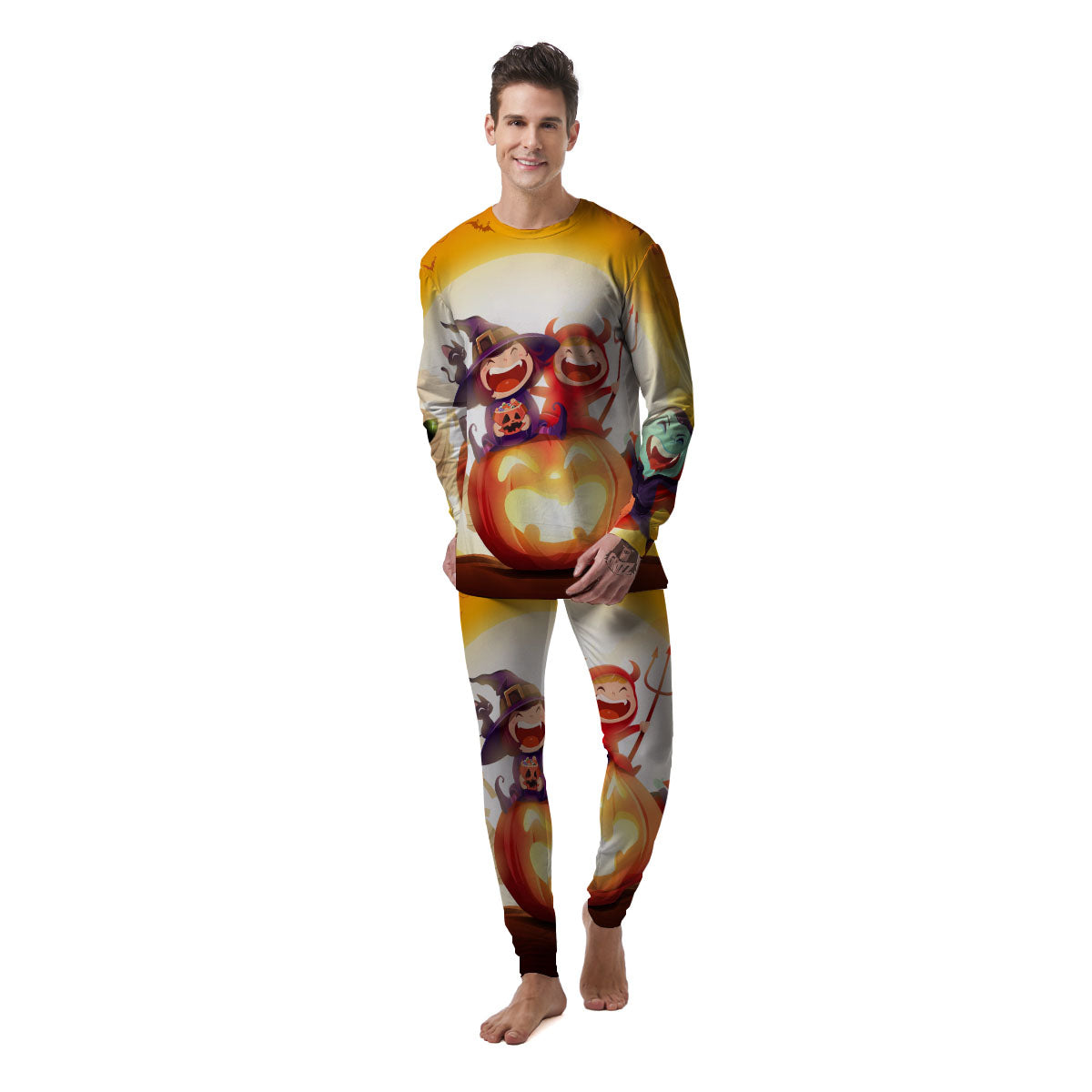 Moonlight Halloween Print Men's Pajamas-grizzshop