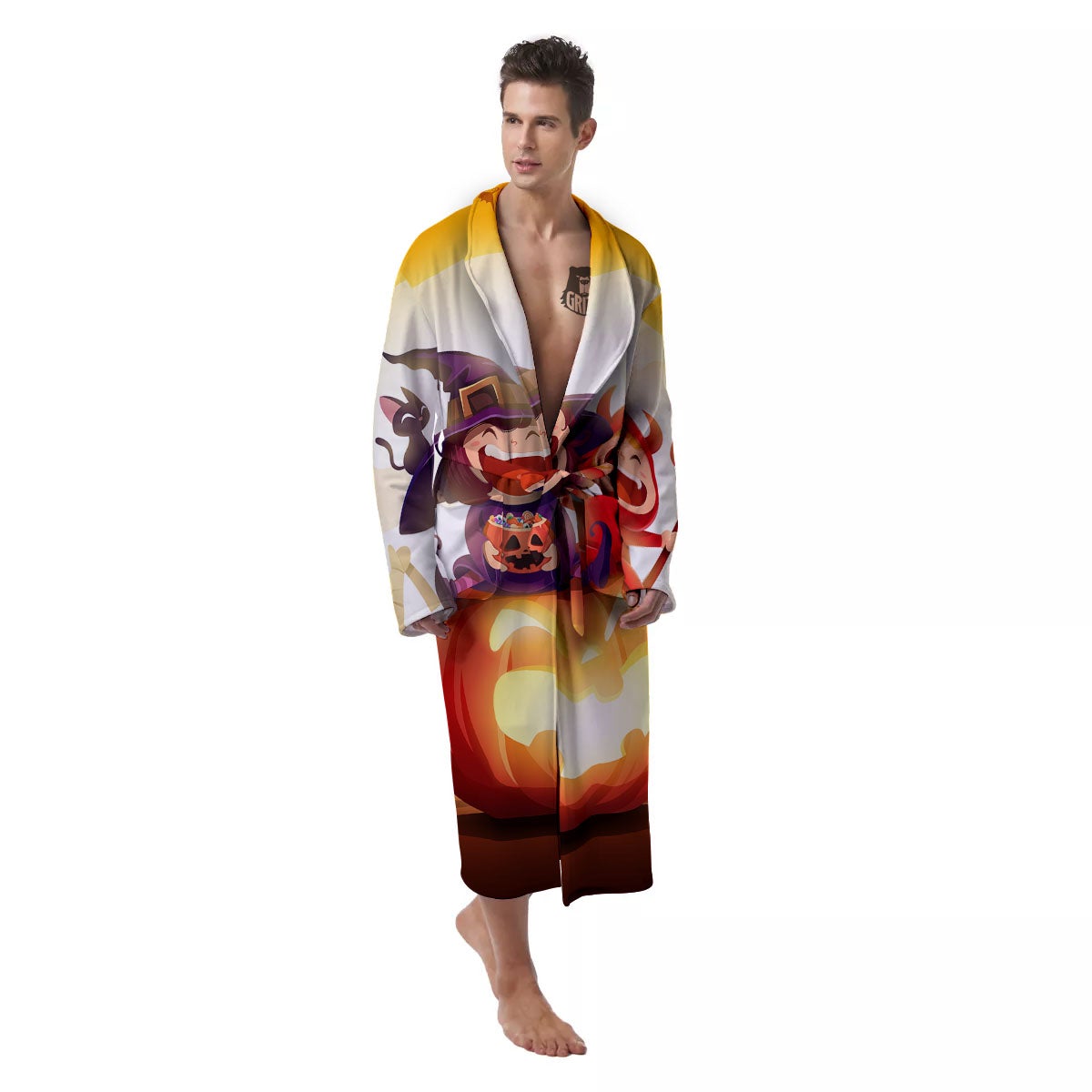 Moonlight Halloween Print Men's Robe-grizzshop