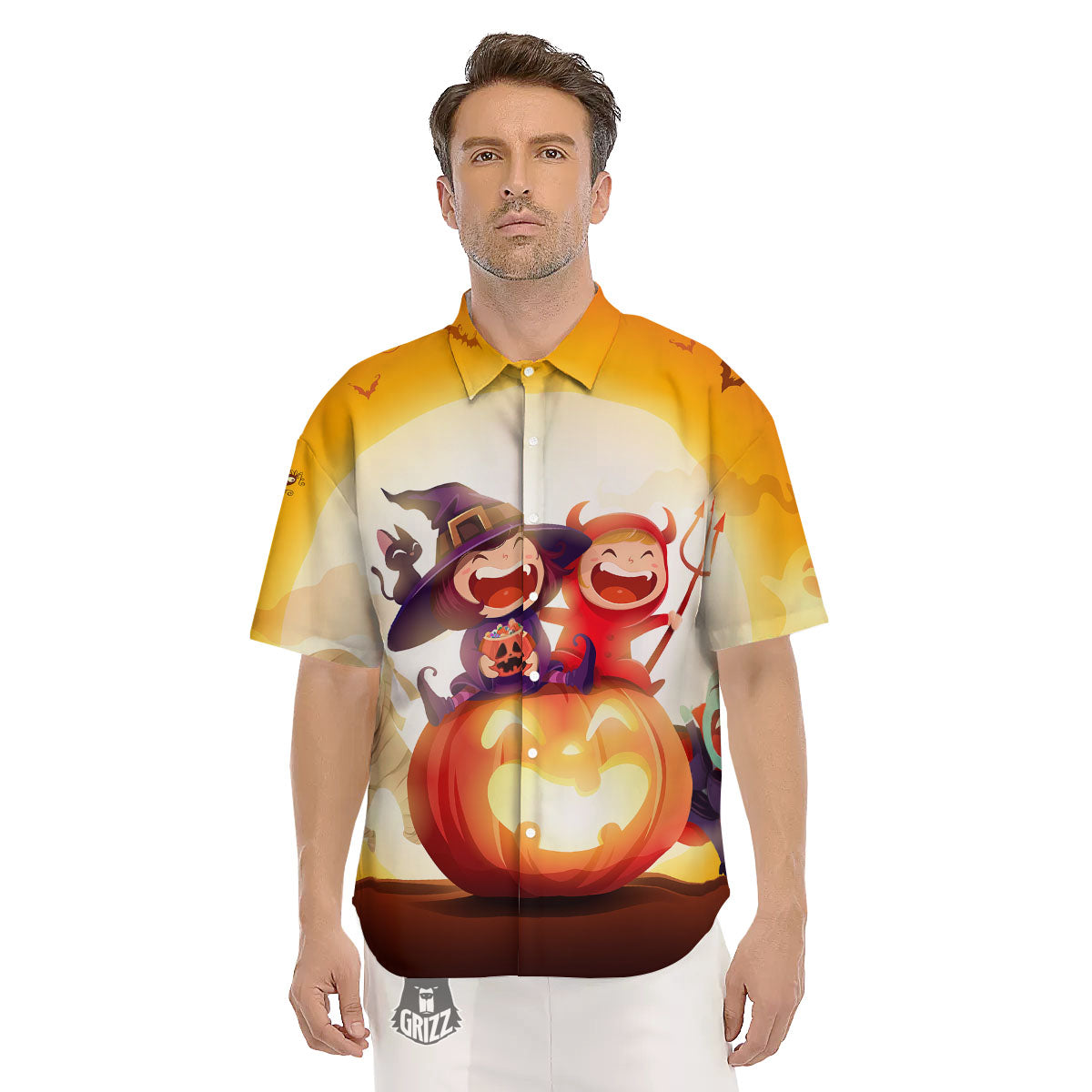 Moonlight Halloween Print Men's Short Sleeve Shirts-grizzshop
