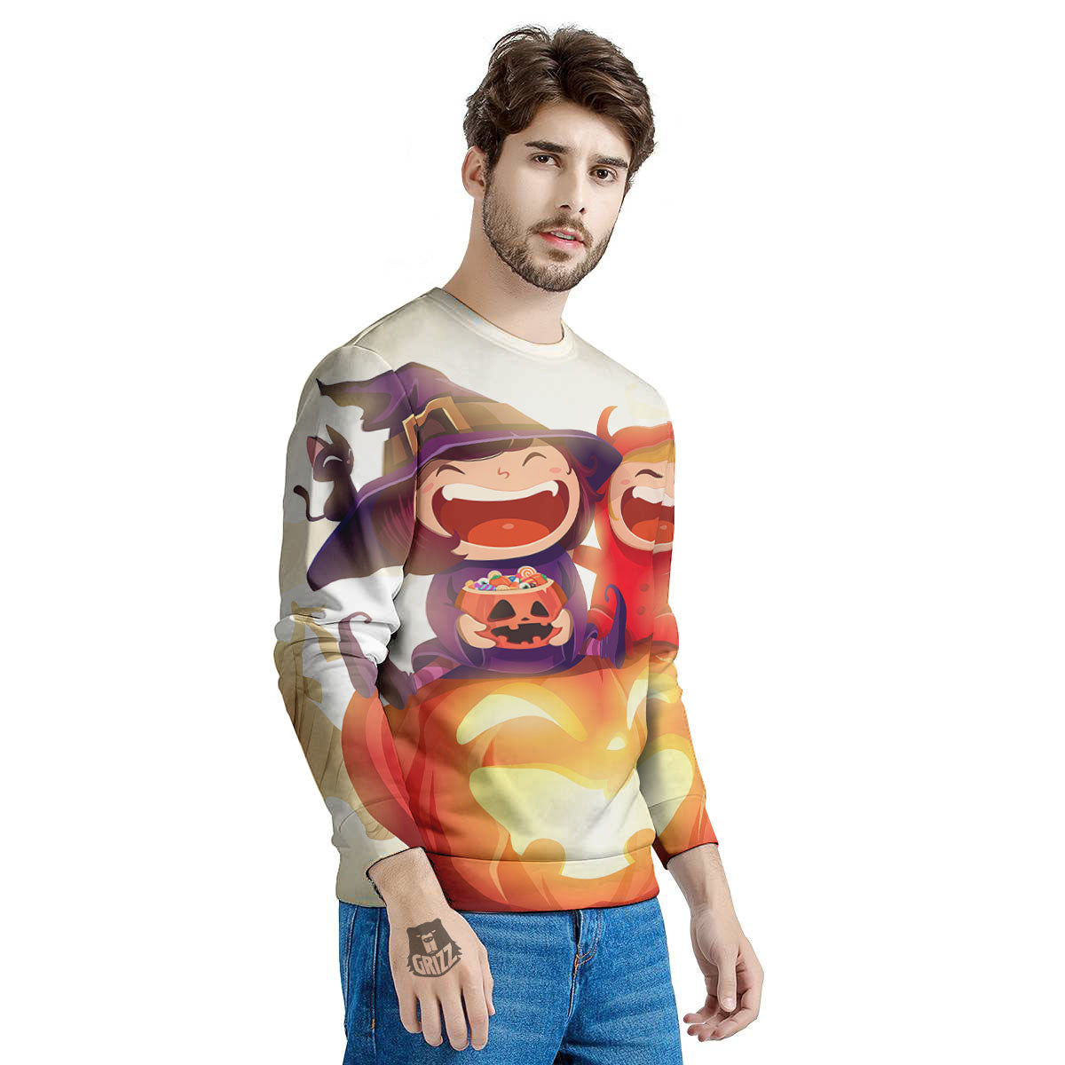 Moonlight Halloween Print Men's Sweatshirt-grizzshop