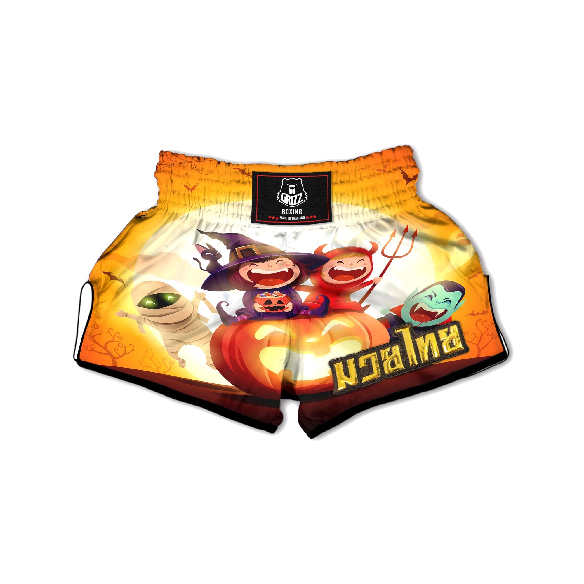 Moonlight Halloween Print Muay Thai Boxing Shorts-grizzshop