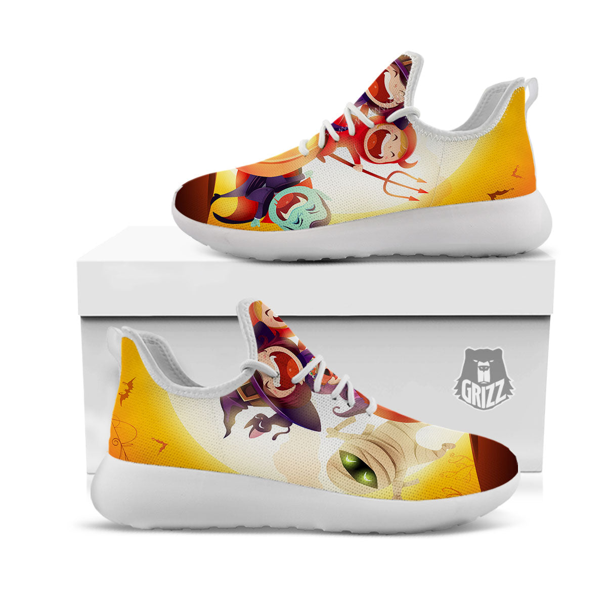 Moonlight Halloween Print White Athletic Shoes-grizzshop