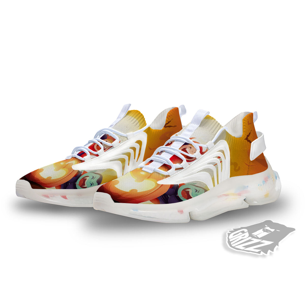 Moonlight Halloween Print White Gym Shoes-grizzshop