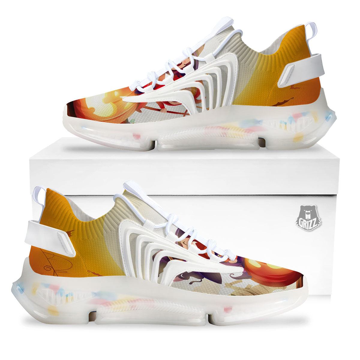 Moonlight Halloween Print White Gym Shoes-grizzshop