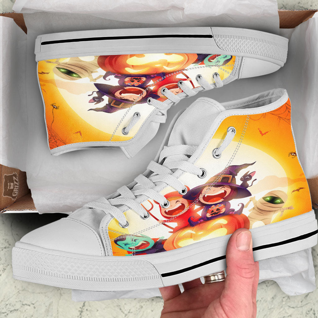 Moonlight Halloween Print White High Top Shoes-grizzshop