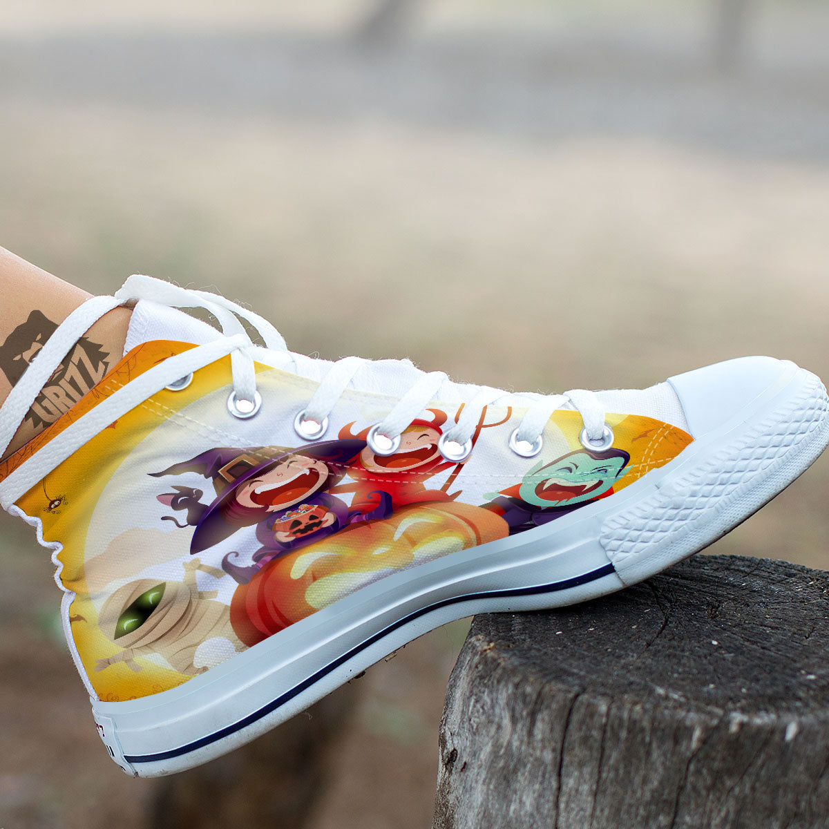Moonlight Halloween Print White High Top Shoes-grizzshop