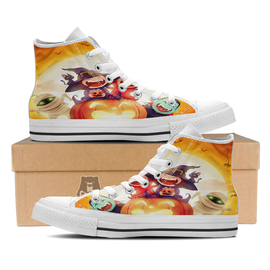 Moonlight Halloween Print White High Top Shoes-grizzshop