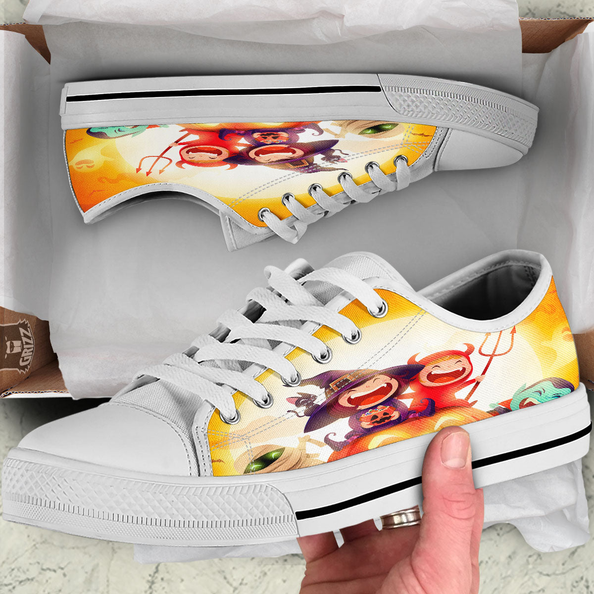 Moonlight Halloween Print White Low Top Shoes-grizzshop