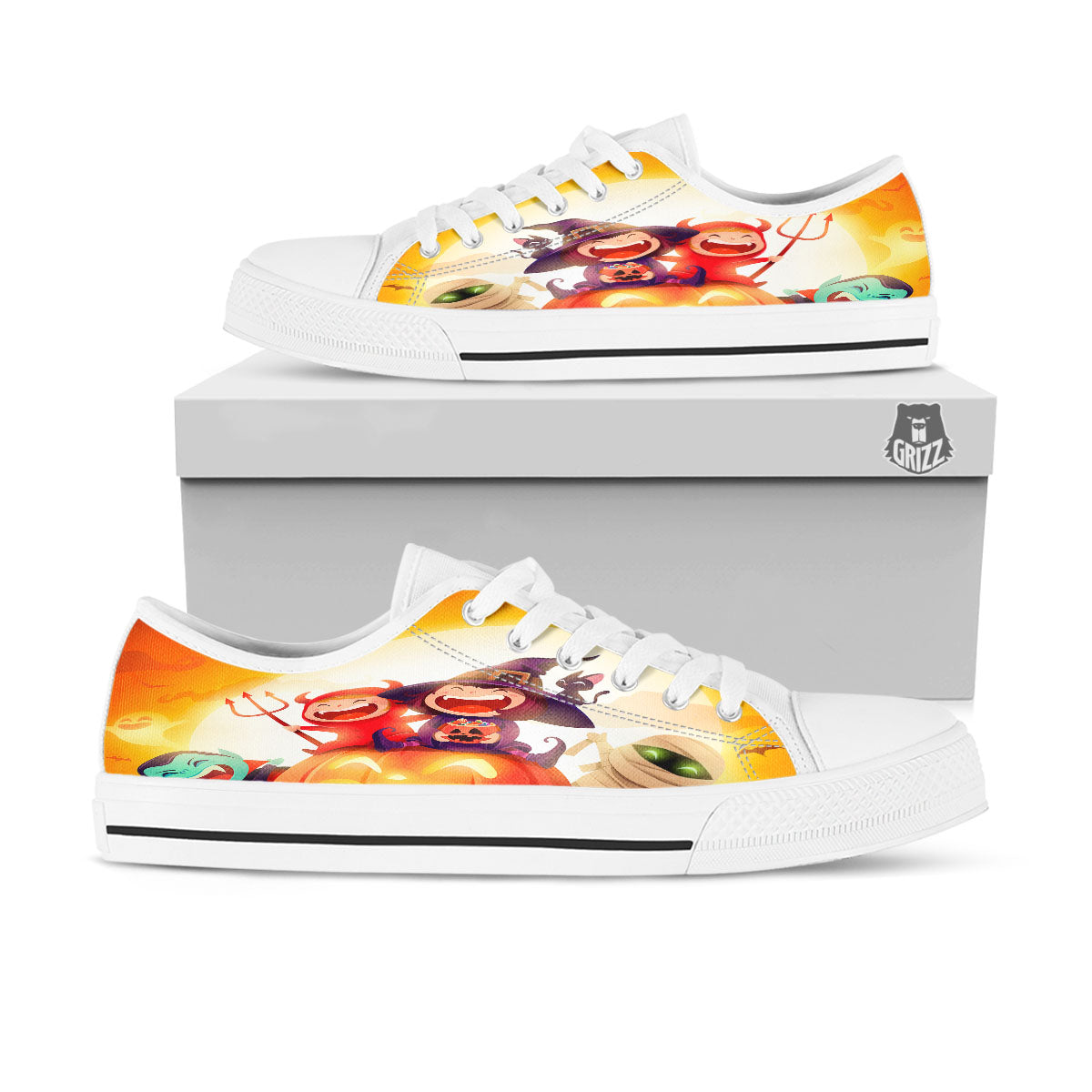 Moonlight Halloween Print White Low Top Shoes-grizzshop