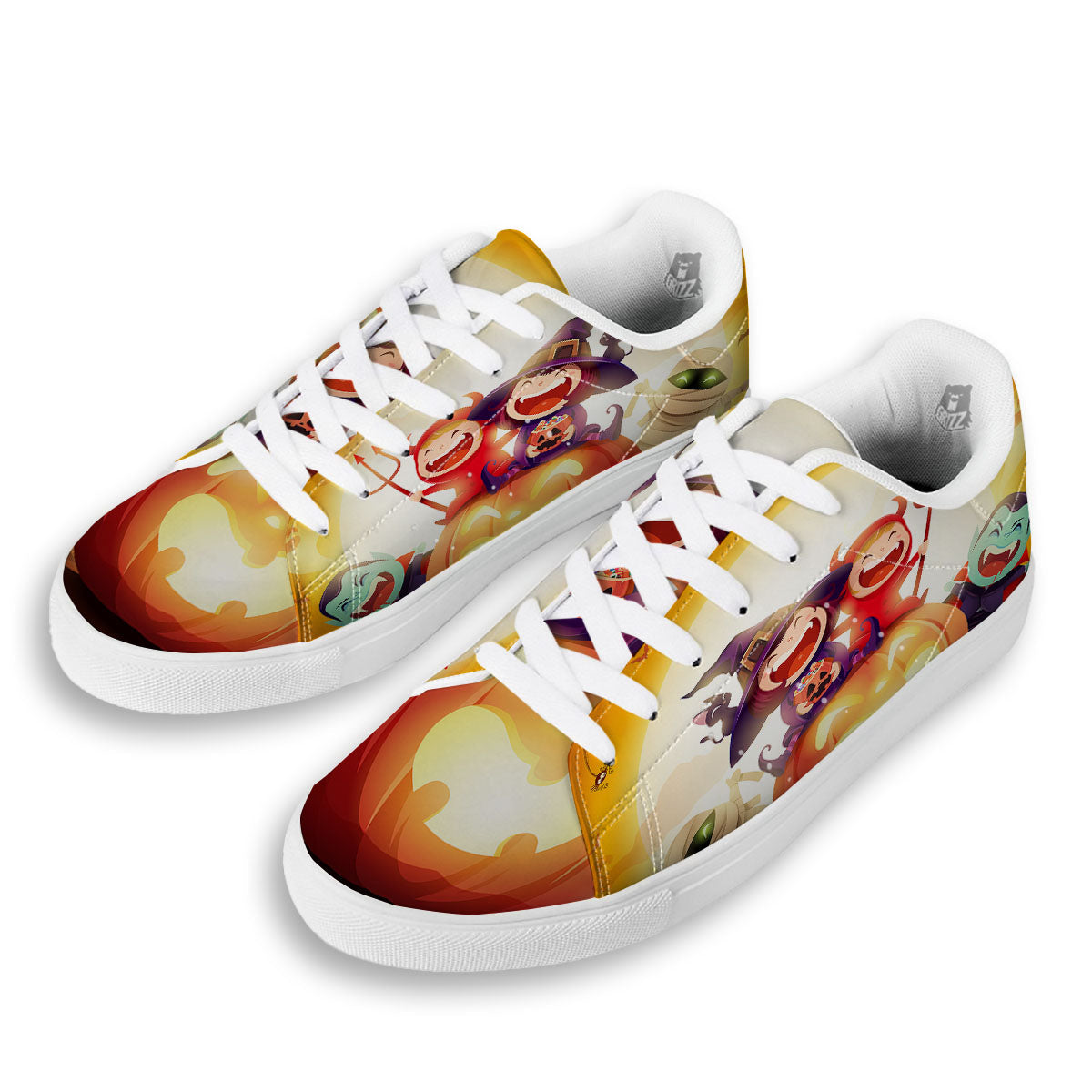 Moonlight Halloween Print White Low Top Sneakers-grizzshop