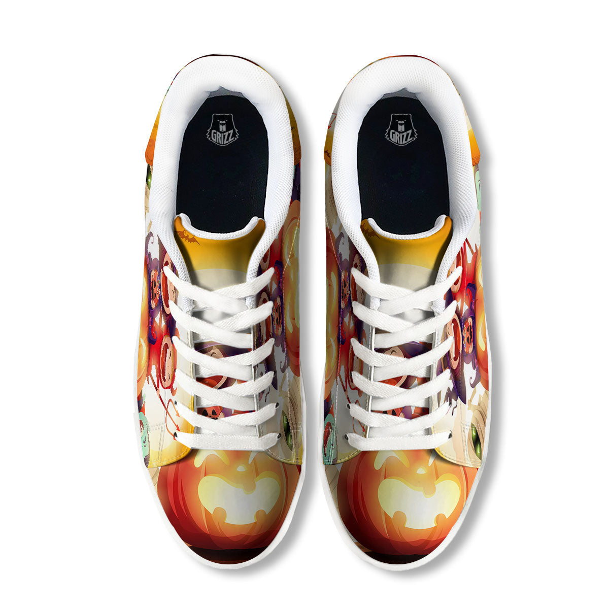 Moonlight Halloween Print White Low Top Sneakers-grizzshop