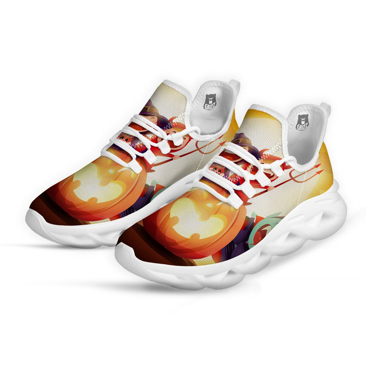Moonlight Halloween Print White Running Shoes-grizzshop