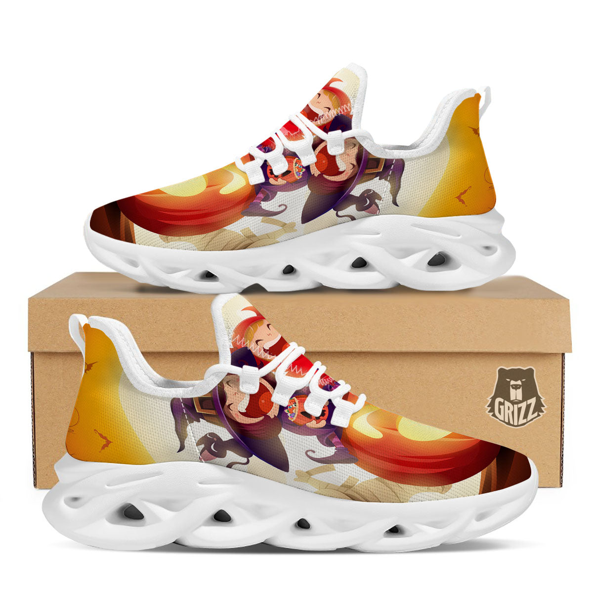 Moonlight Halloween Print White Running Shoes-grizzshop