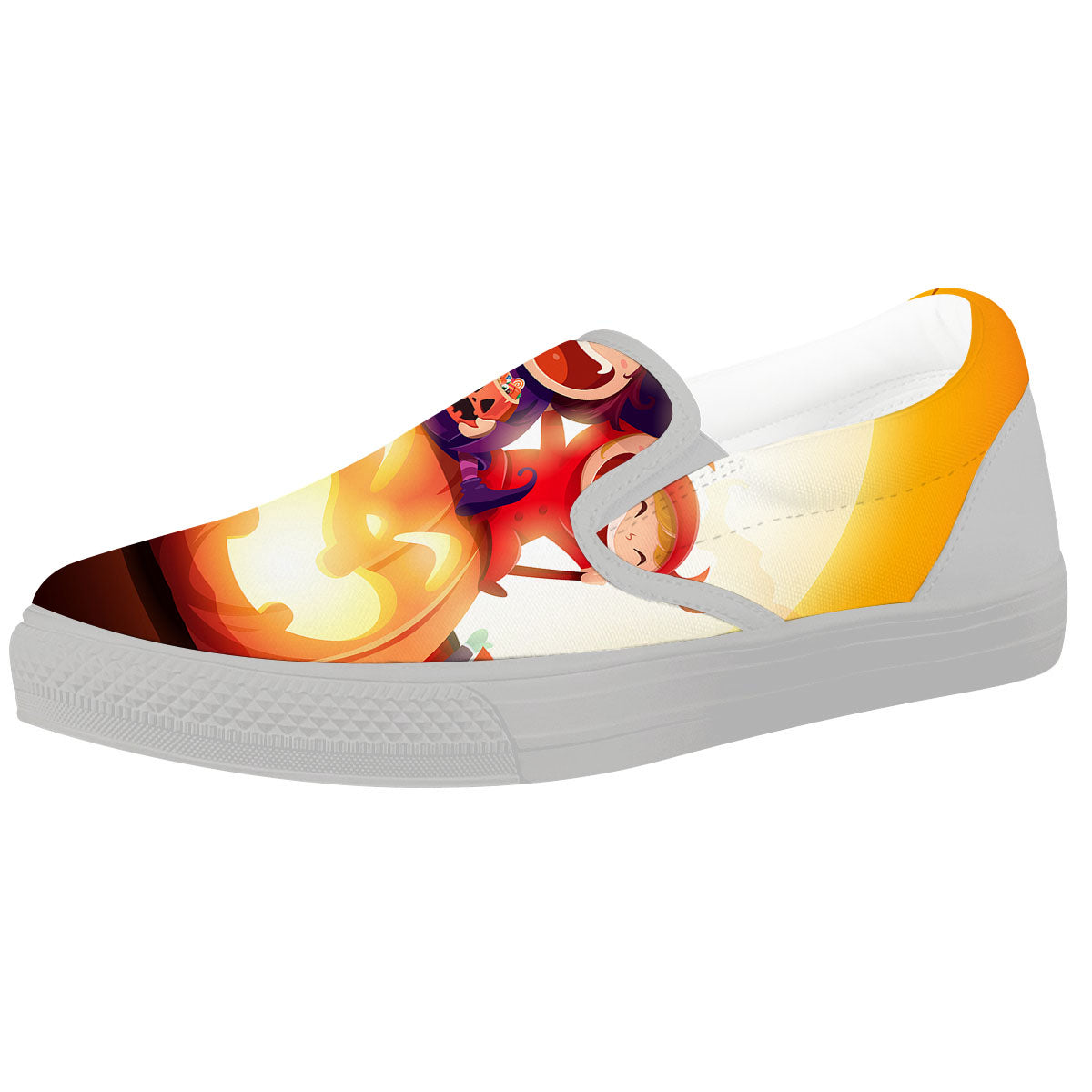 Moonlight Halloween Print White Slip On Shoes-grizzshop