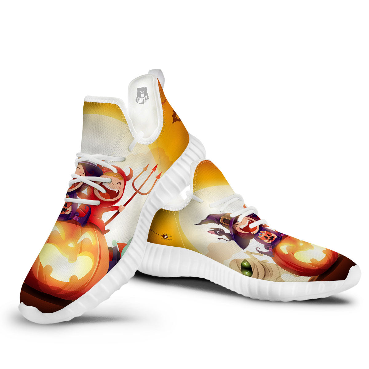 Moonlight Halloween Print White Walking Shoes-grizzshop