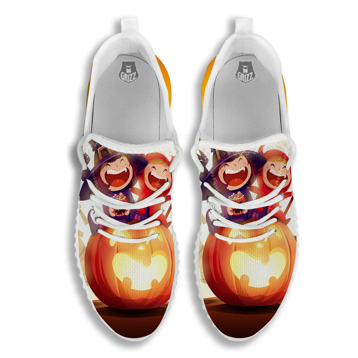 Moonlight Halloween Print White Walking Shoes-grizzshop