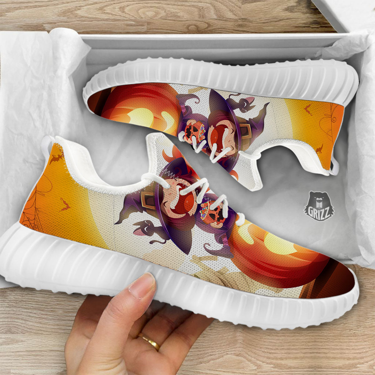 Moonlight Halloween Print White Walking Shoes-grizzshop