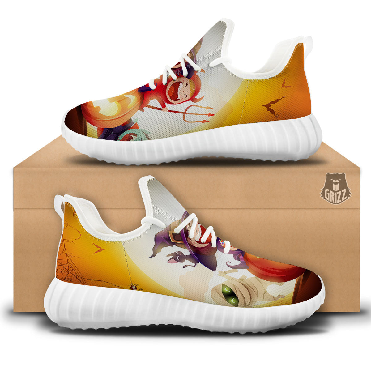 Moonlight Halloween Print White Walking Shoes-grizzshop