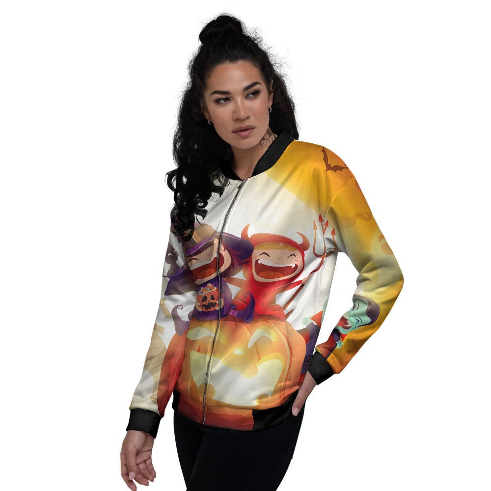 Moonlight Halloween Print Women's Bomber Jacket-grizzshop