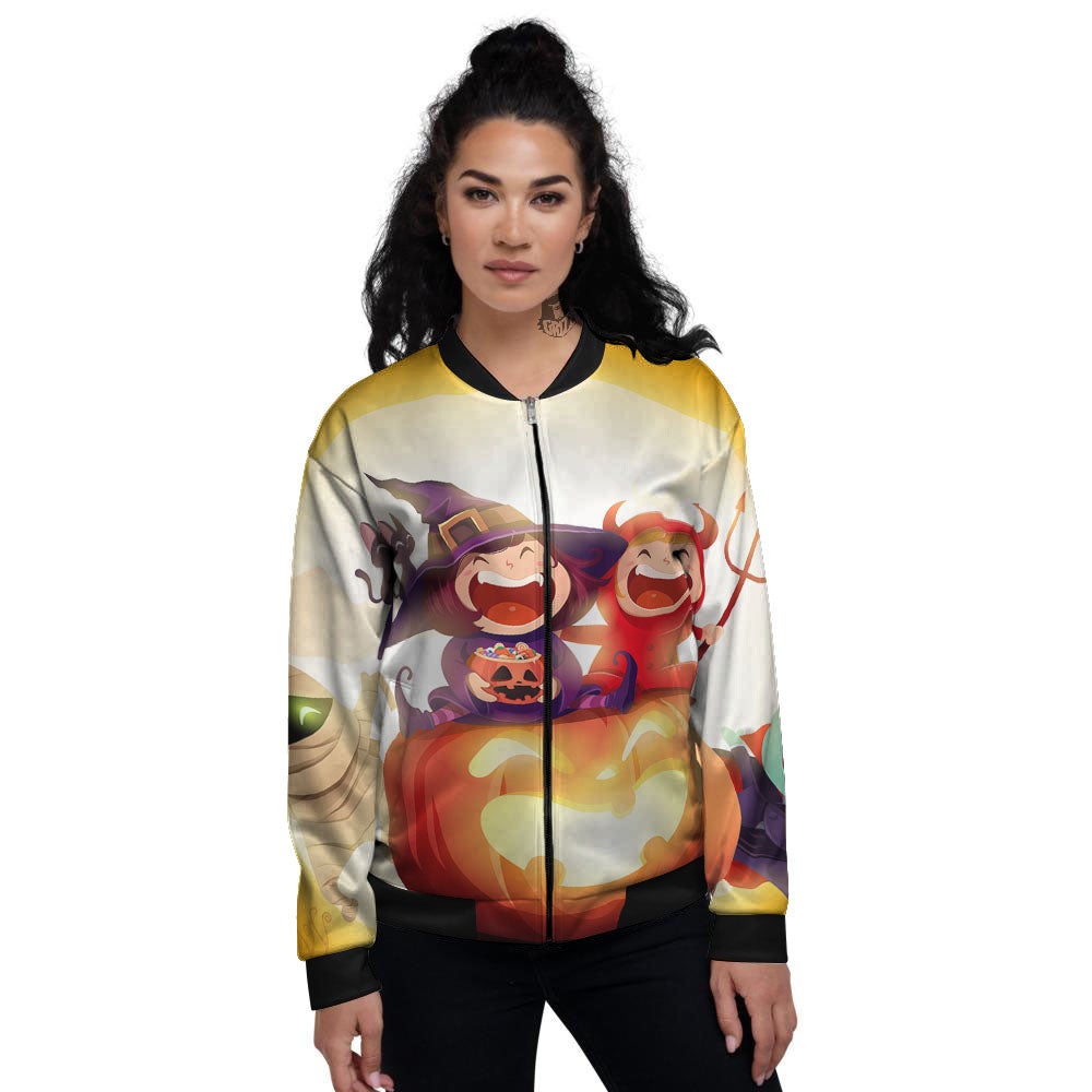 Moonlight Halloween Print Women's Bomber Jacket-grizzshop