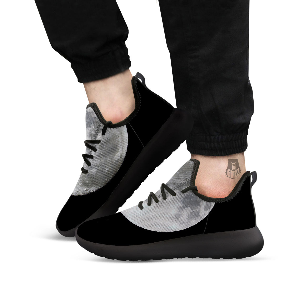 Moonlight White And Black Print Black Athletic Shoes-grizzshop