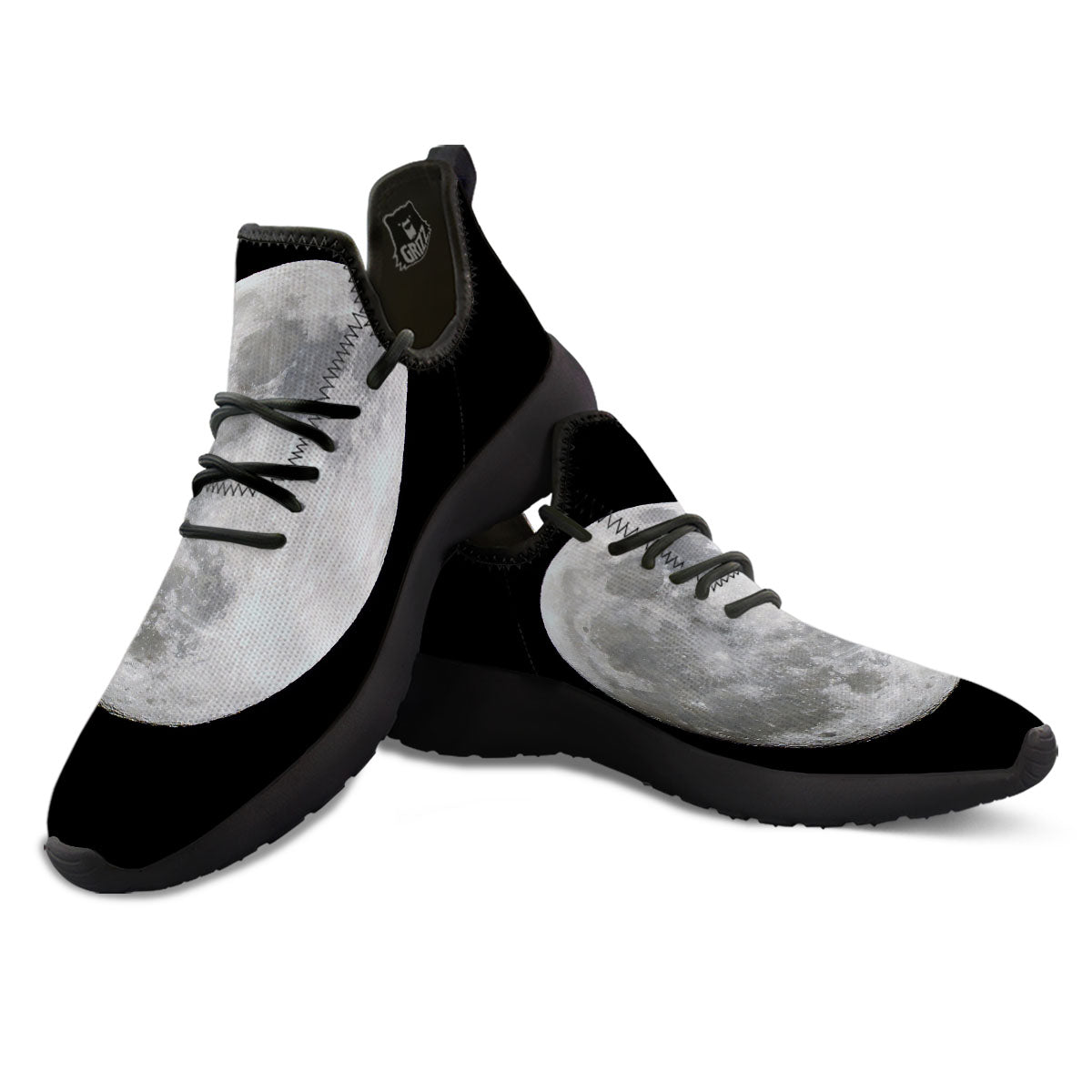 Moonlight White And Black Print Black Athletic Shoes-grizzshop