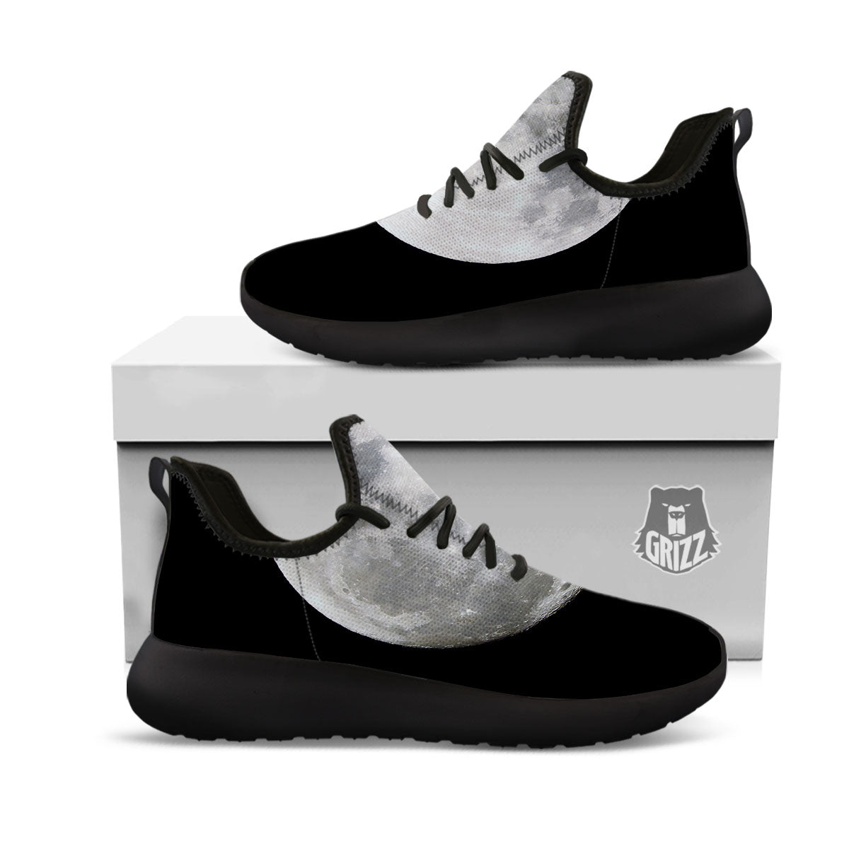 Moonlight White And Black Print Black Athletic Shoes-grizzshop