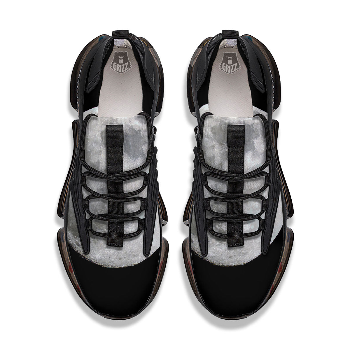 Moonlight White And Black Print Black Gym Shoes-grizzshop