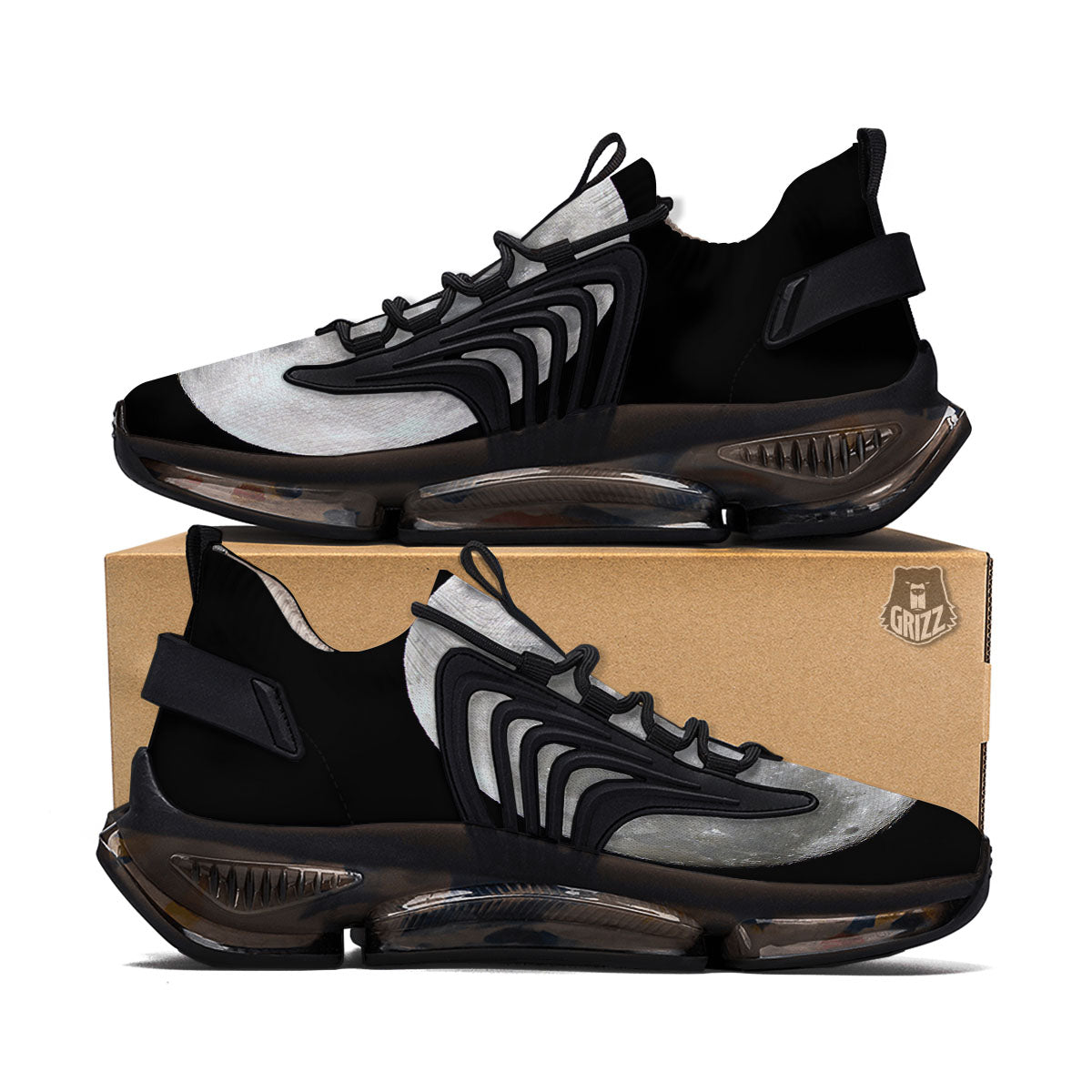 Moonlight White And Black Print Black Gym Shoes-grizzshop
