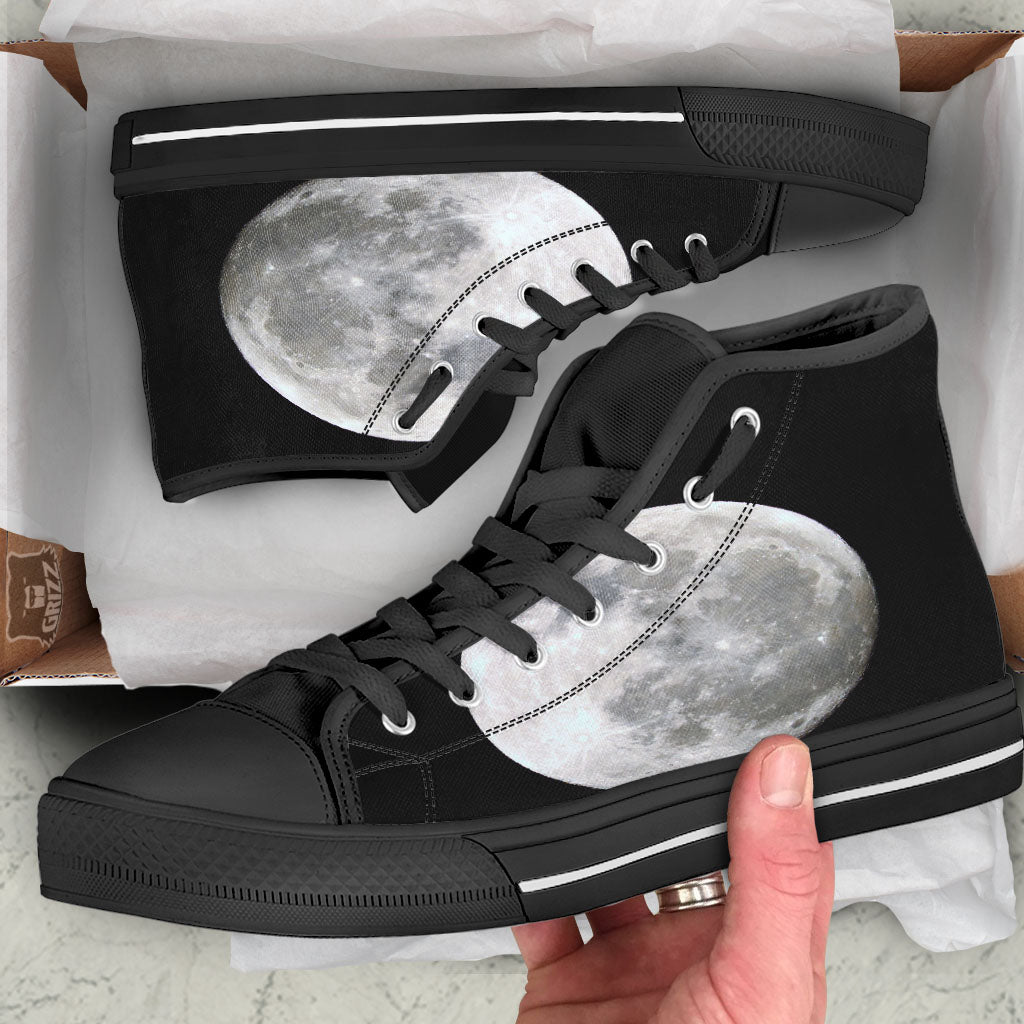 Moonlight White And Black Print Black High Top Shoes-grizzshop