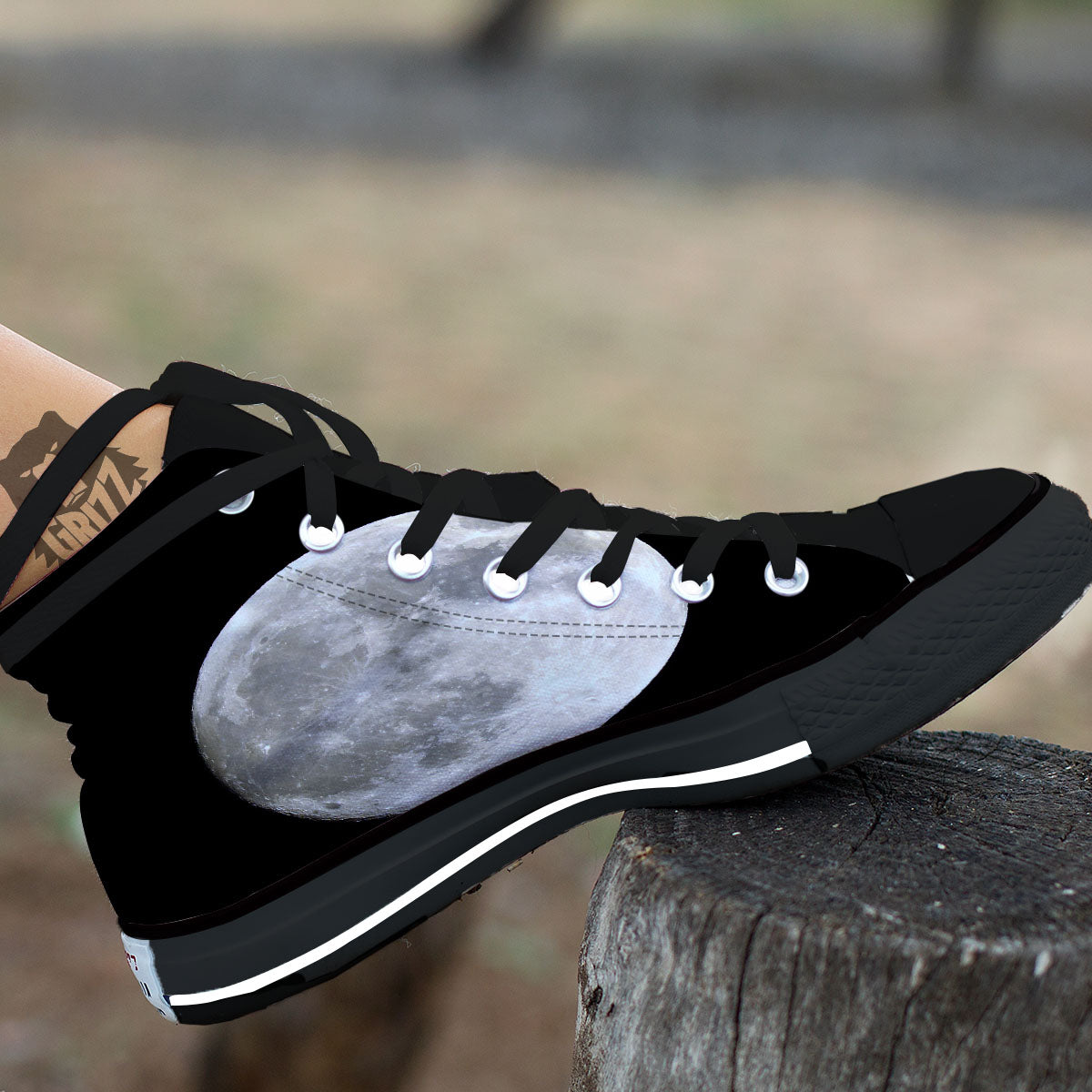 Moonlight White And Black Print Black High Top Shoes-grizzshop