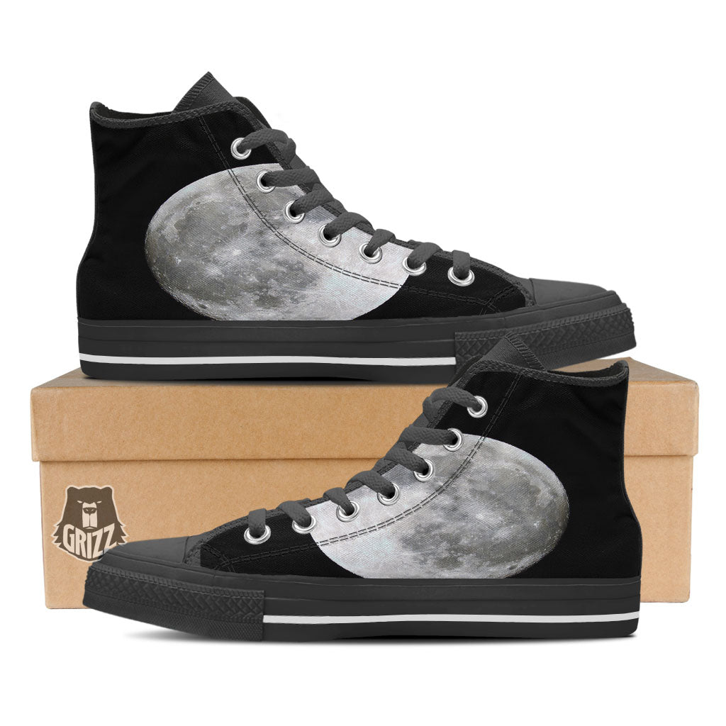 Moonlight White And Black Print Black High Top Shoes-grizzshop