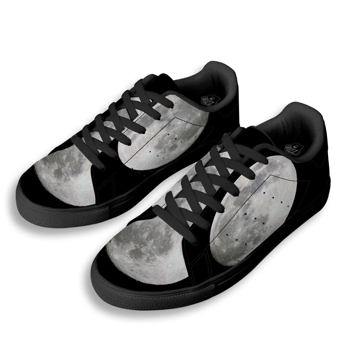 Moonlight White And Black Print Black Low Top Sneakers-grizzshop