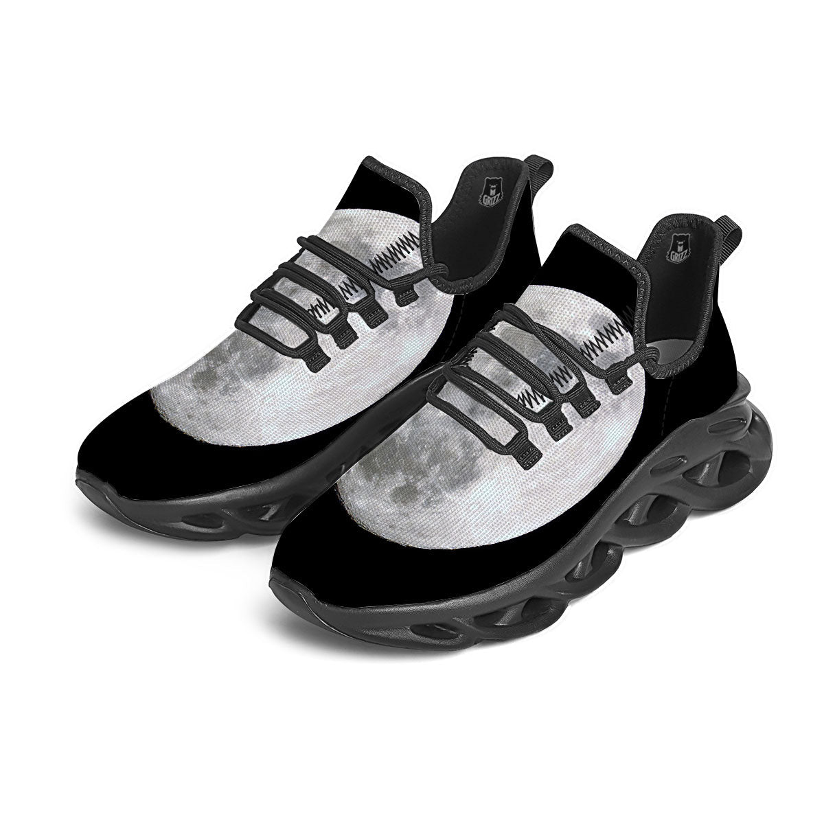 Moonlight White And Black Print Black Running Shoes-grizzshop