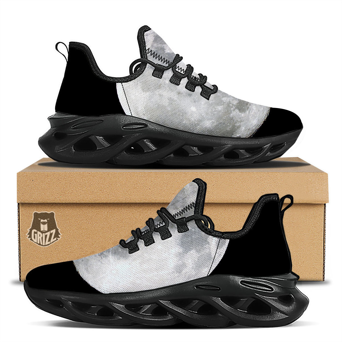 Moonlight White And Black Print Black Running Shoes-grizzshop