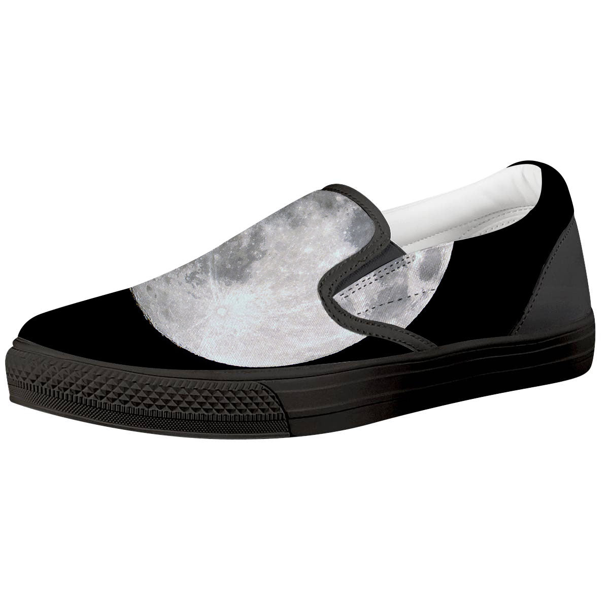 Moonlight White And Black Print Black Slip On Shoes-grizzshop