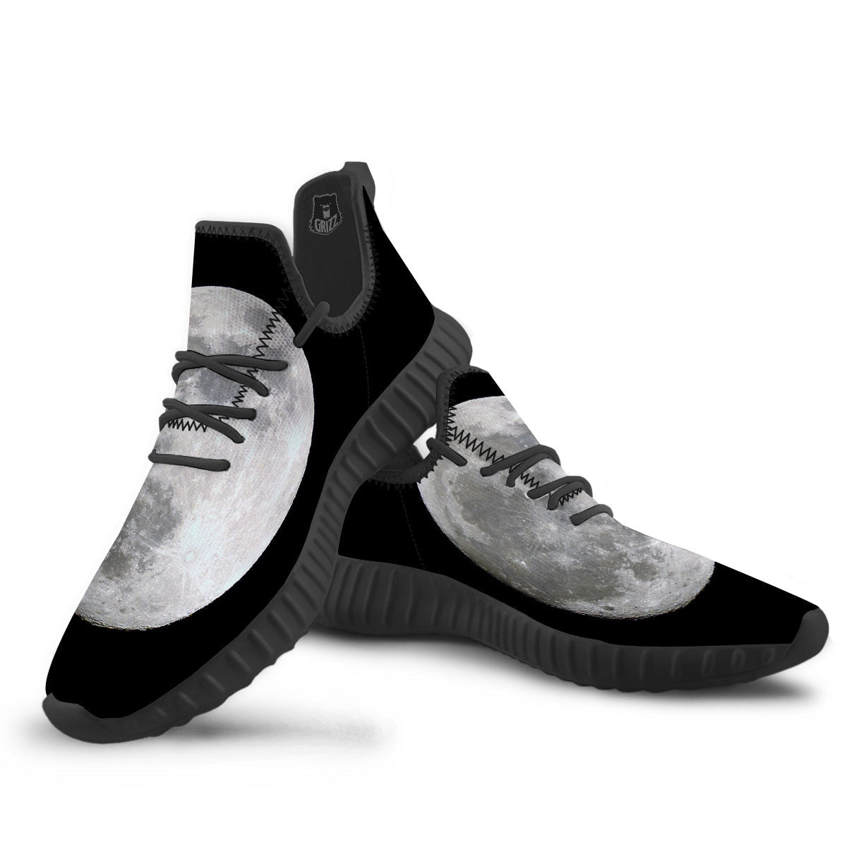 Moonlight White And Black Print Black Walking Shoes-grizzshop