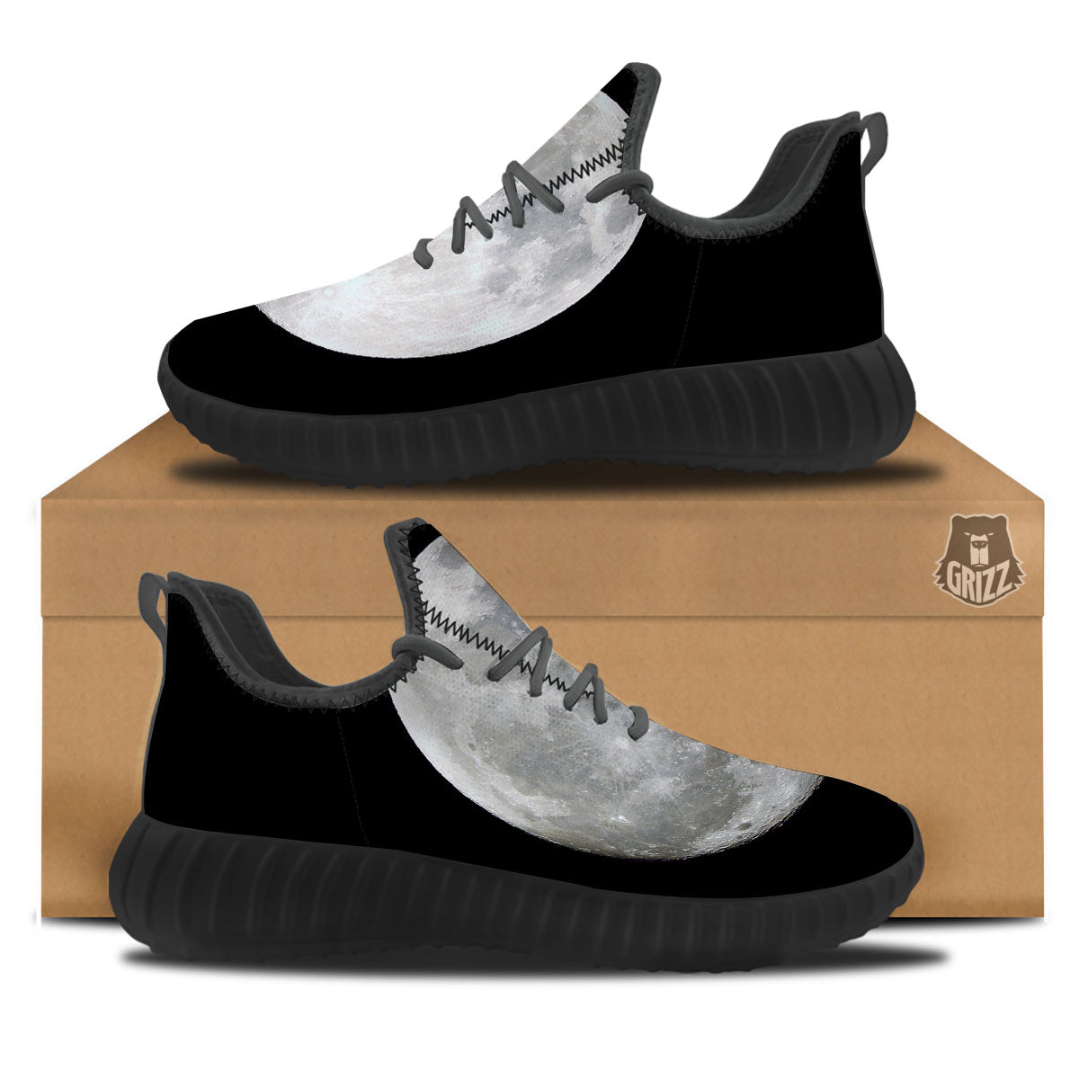 Moonlight White And Black Print Black Walking Shoes-grizzshop