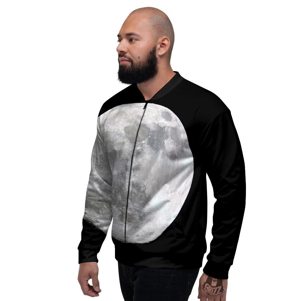 Moonlight White And Black Print Men's Bomber Jacket-grizzshop
