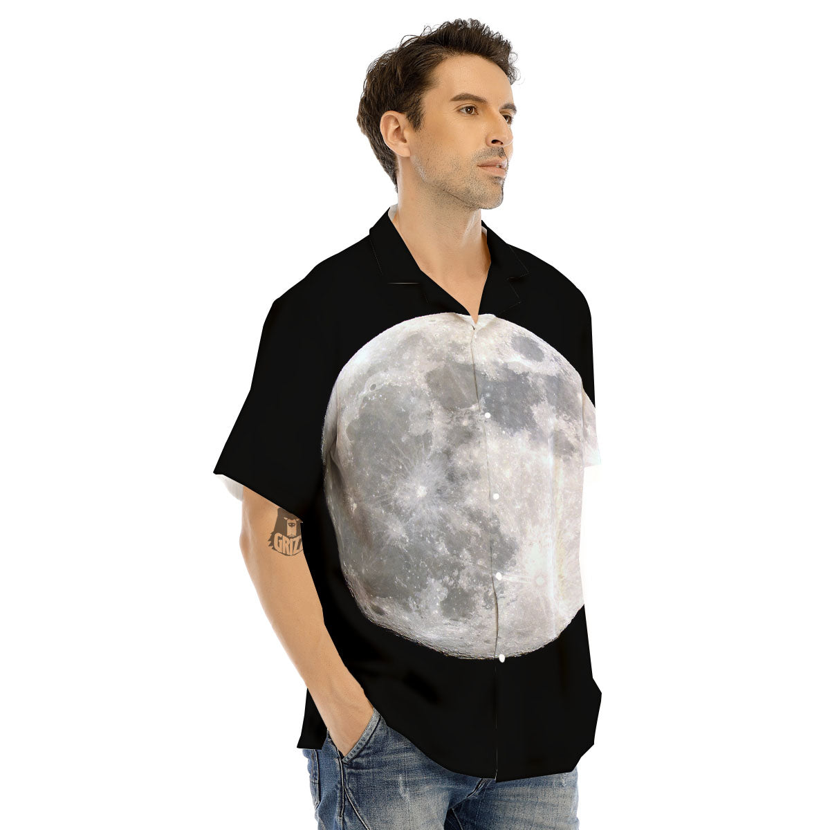 Moonlight White And Black Print Men's Hawaiian Shirt-grizzshop