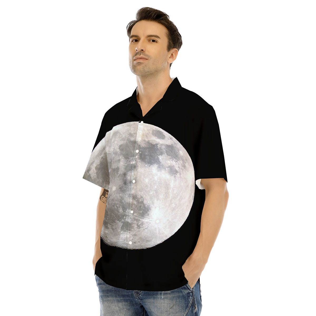 Moonlight White And Black Print Men's Hawaiian Shirt-grizzshop
