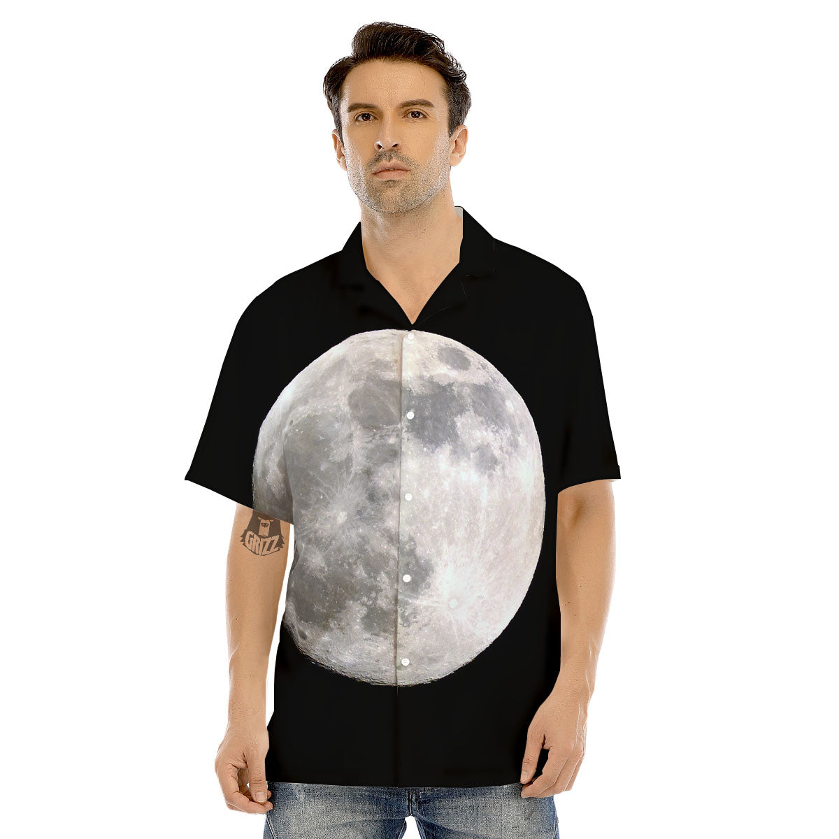 Moonlight White And Black Print Men's Hawaiian Shirt-grizzshop