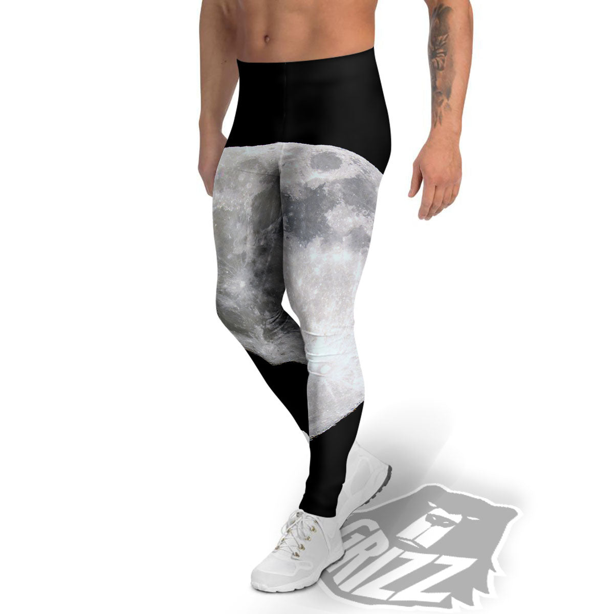 Moonlight White And Black Print Men's Leggings-grizzshop