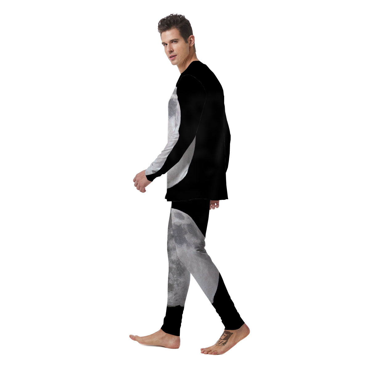 Moonlight White And Black Print Men's Pajamas-grizzshop