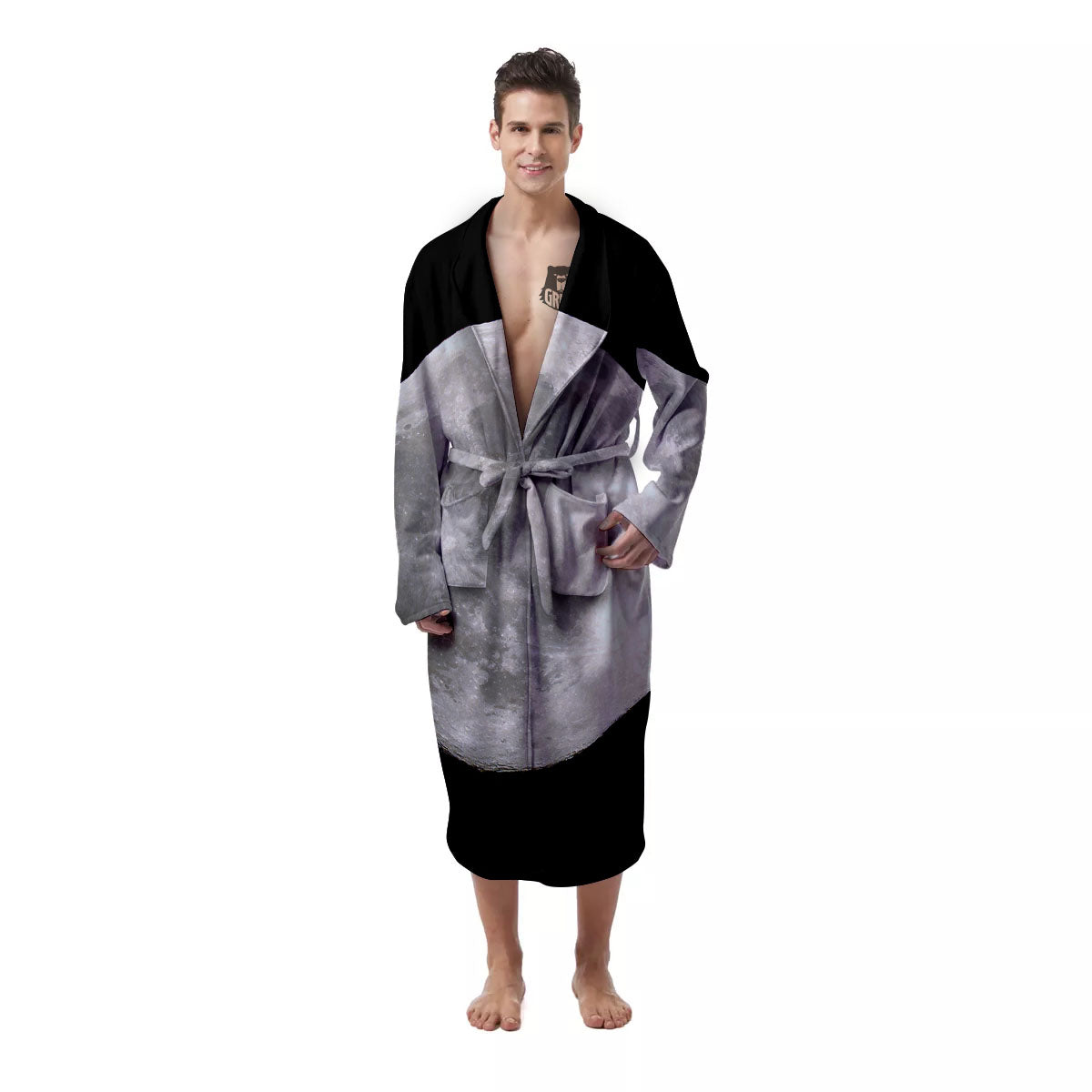 Moonlight White And Black Print Men's Robe-grizzshop