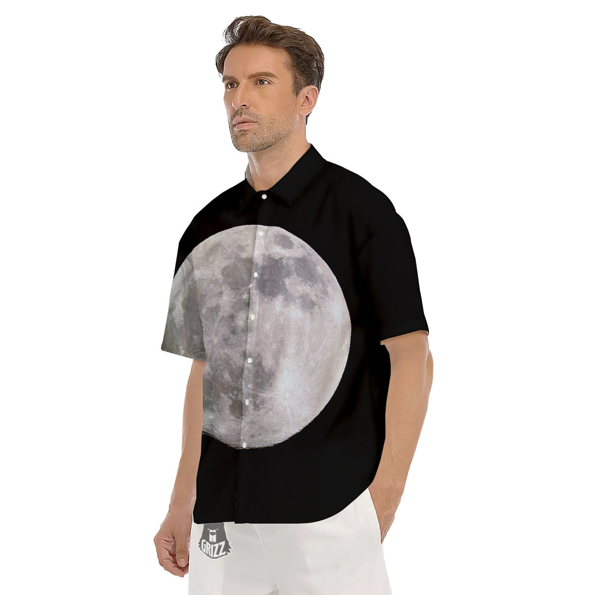 Moonlight White And Black Print Men's Short Sleeve Shirts-grizzshop
