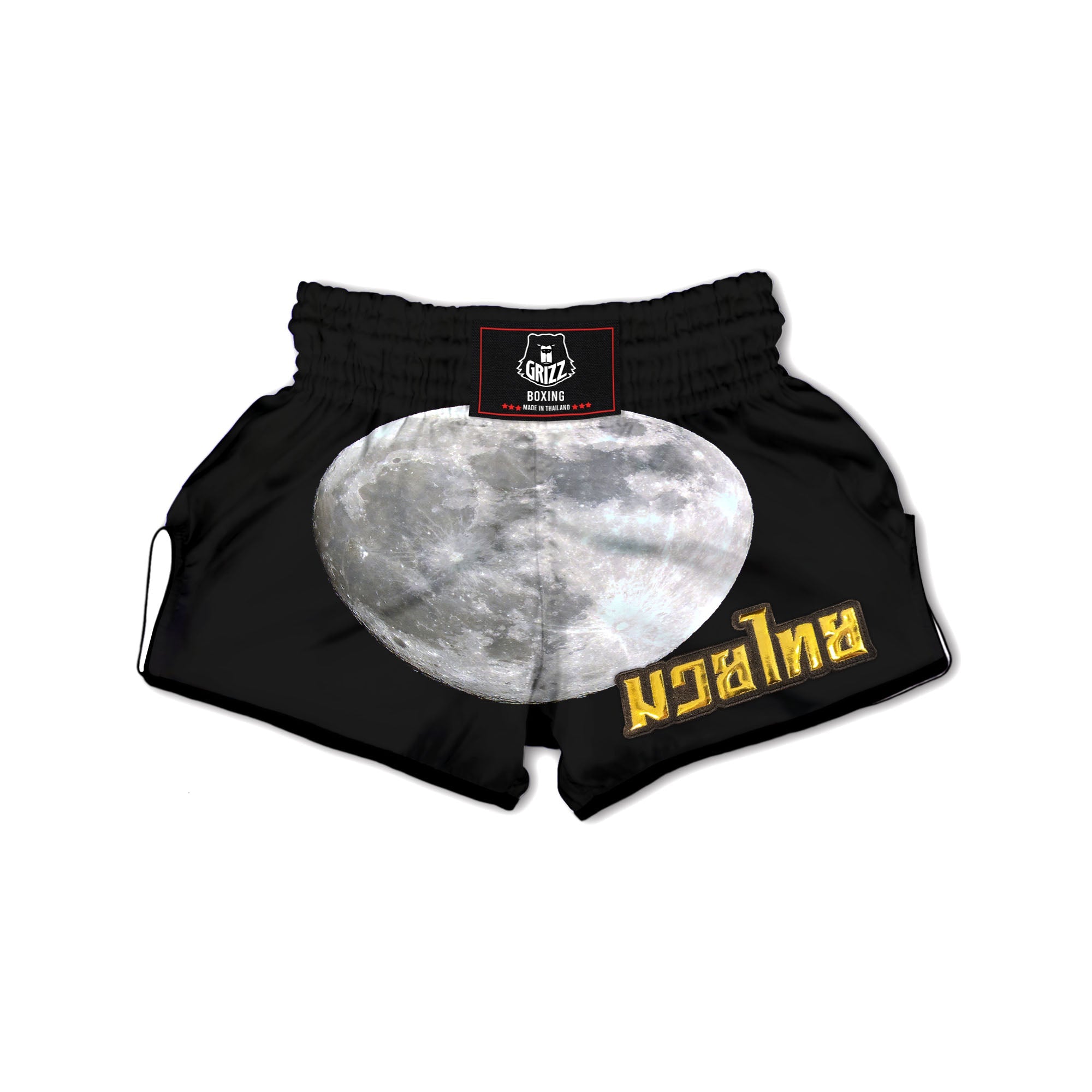 Moonlight White And Black Print Muay Thai Boxing Shorts-grizzshop