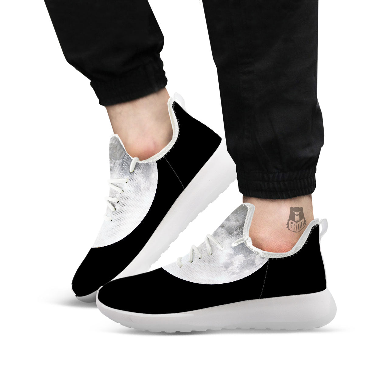 Moonlight White And Black Print White Athletic Shoes-grizzshop