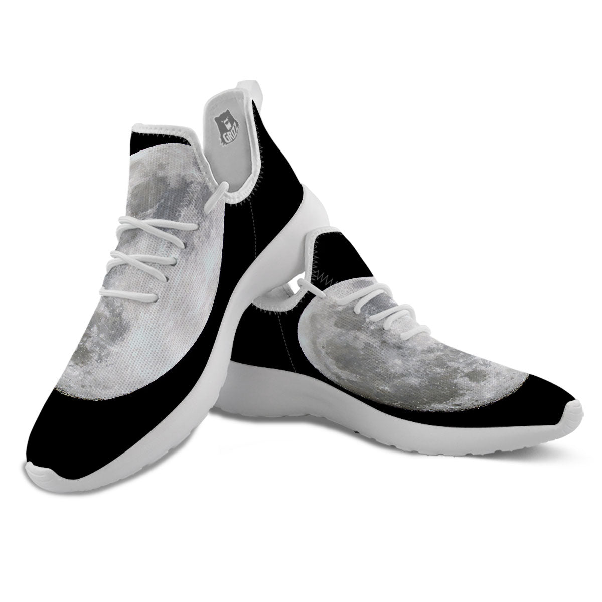 Moonlight White And Black Print White Athletic Shoes-grizzshop