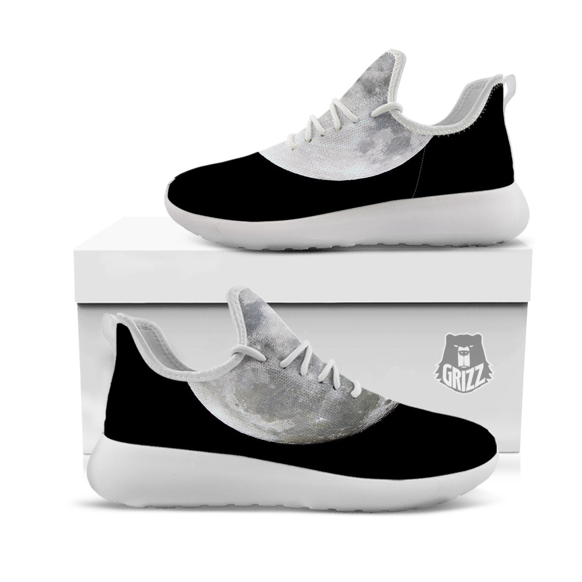 Moonlight White And Black Print White Athletic Shoes-grizzshop